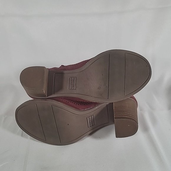 TOMS Suede Peep Toe Perforated Zip Ankle Booties Maroon Women Size 7.5 - Picture 9 of 11